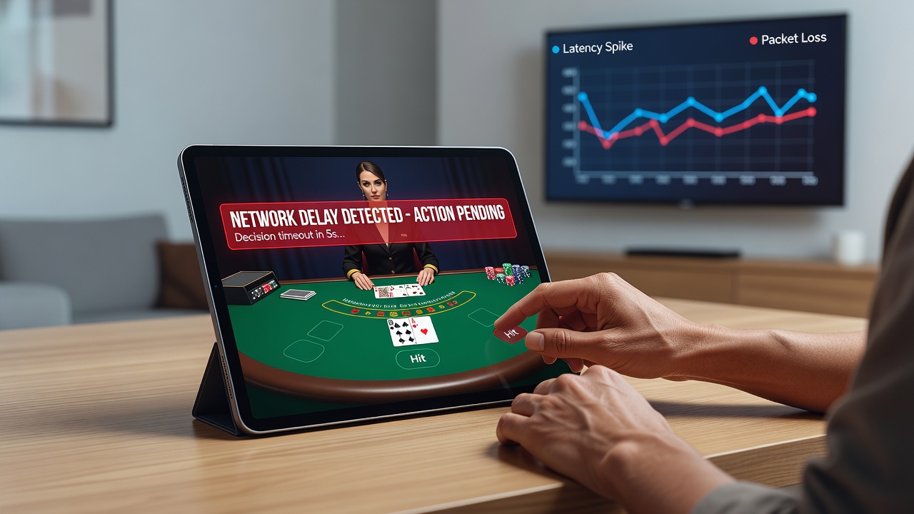 Mobile player interface showing delayed card reveal during live blackjack session